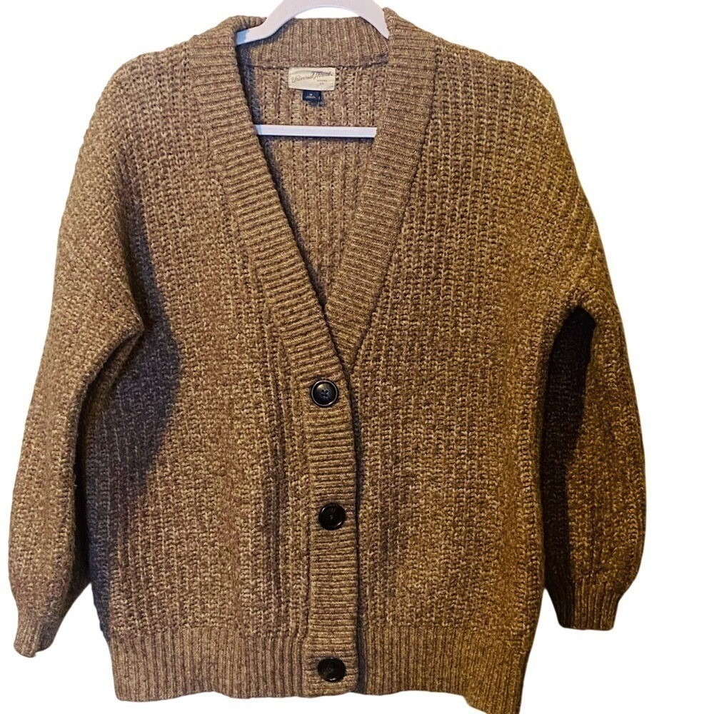 Universal Thread Brown/Tan Long Sleeve Button Up Oversized Chunky Knit Sweater - Picture 2 of 9